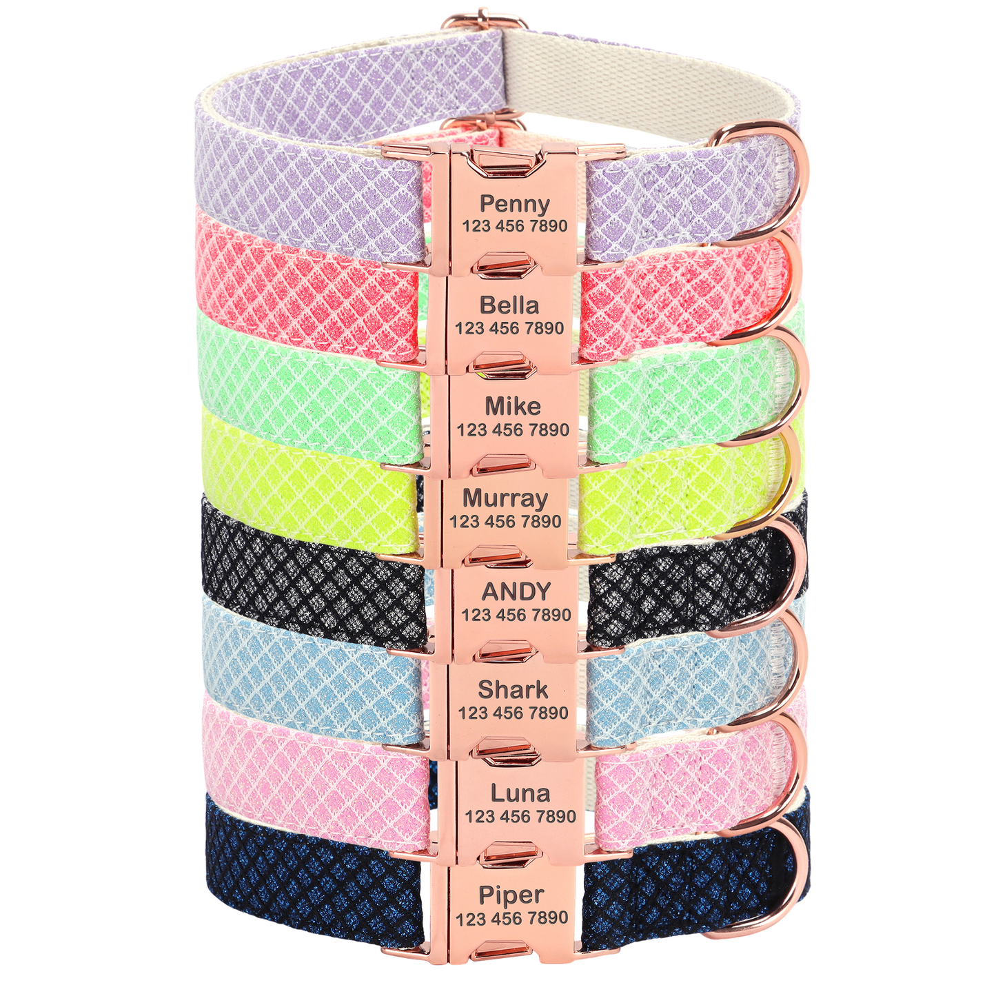 Cotton Webbing Bling Plaid Custom Engraved Dog Collar