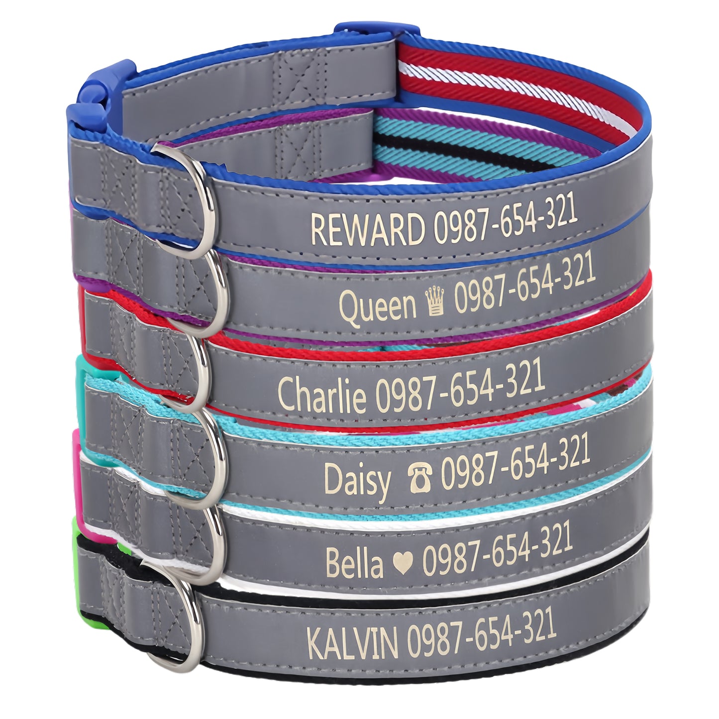 Polyester Cotton Reflective Personalised Engraved Dog Collar