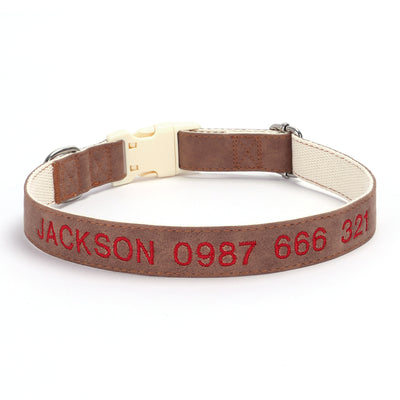 Skin Feeling Leather Cotton with Embroidered Anti-Lost Personalized Dog Collar