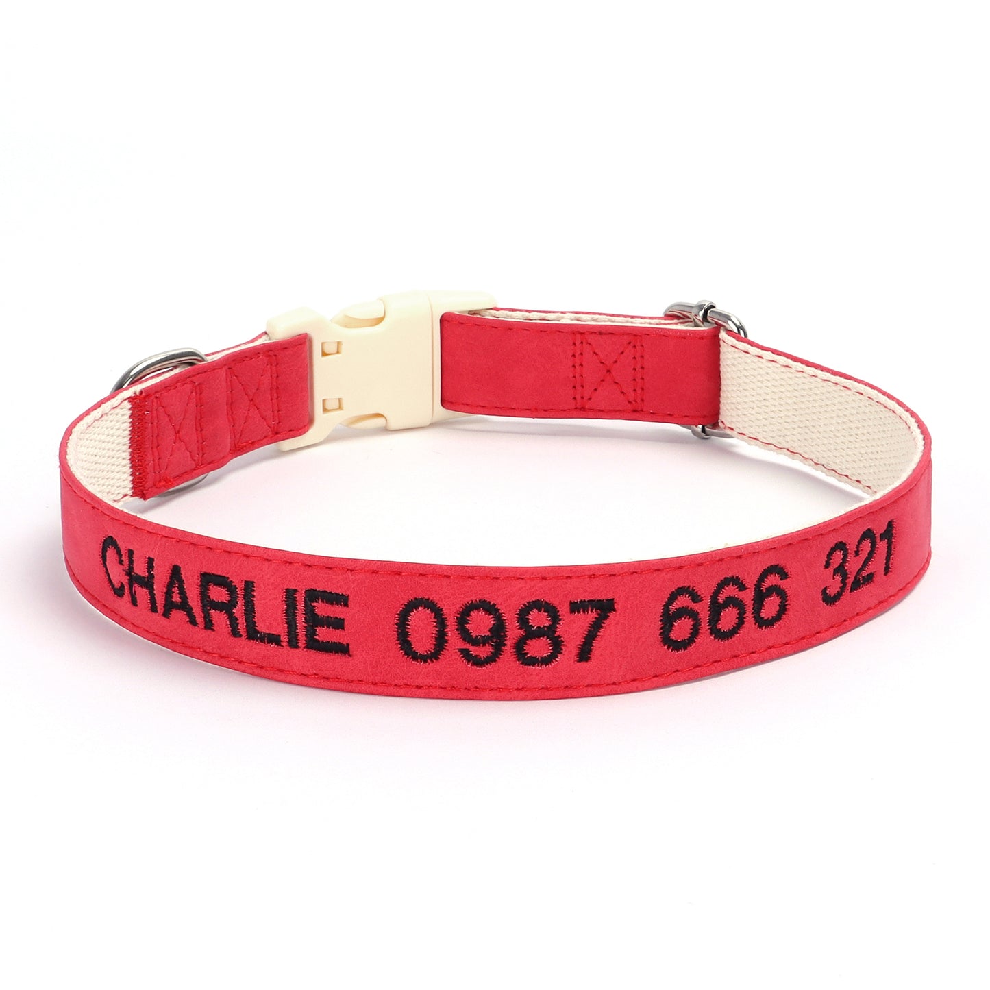 Skin Feeling Leather Cotton with Embroidered Anti-Lost Personalized Dog Collar