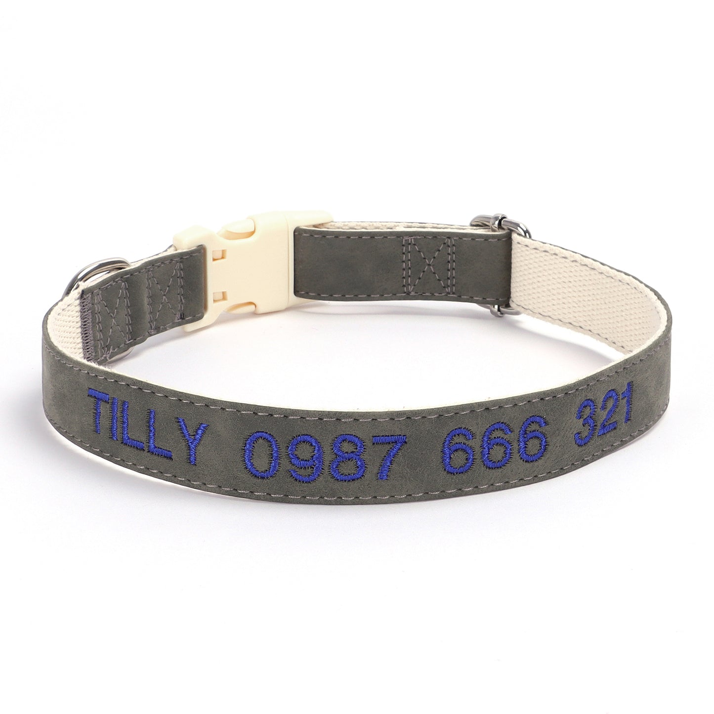 Skin Feeling Leather Cotton with Embroidered Anti-Lost Personalized Dog Collar