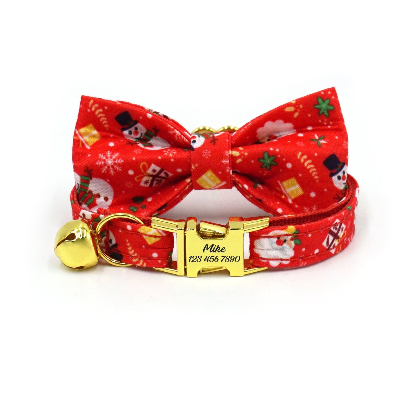 Personalized Christmas Cat Collar with Leash and Bowtie