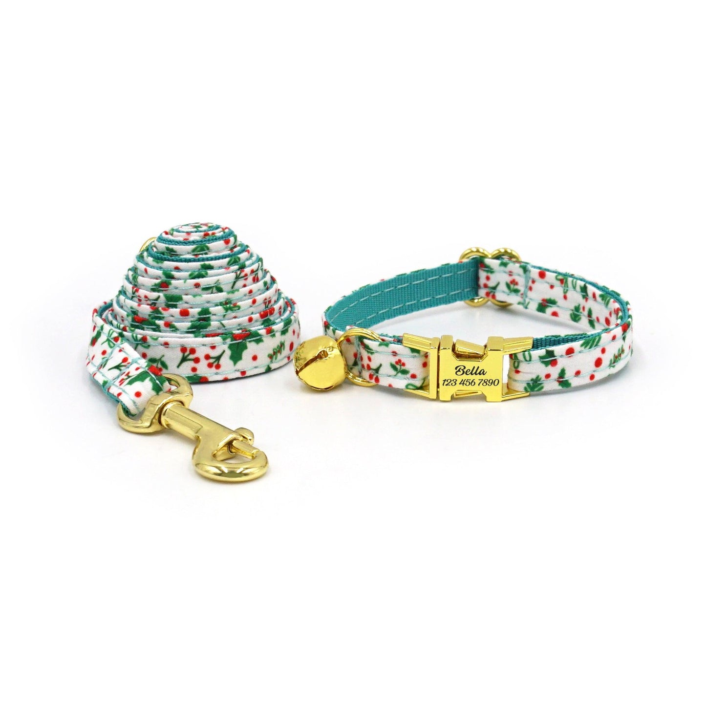 Personalized Christmas Cat Collar with Leash and Bowtie