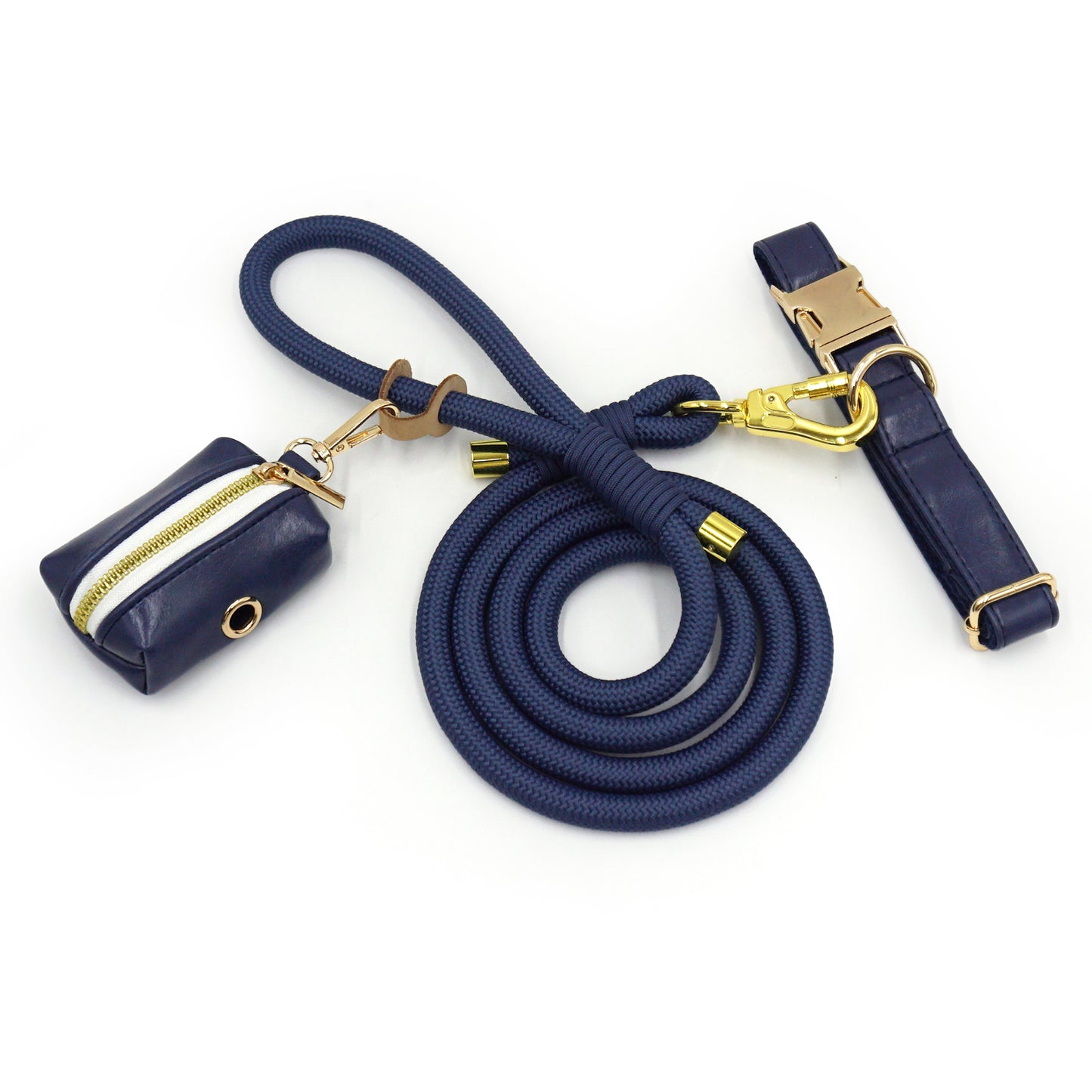 Personalized Leather Dog Collars with Leash and Poop Bag Set