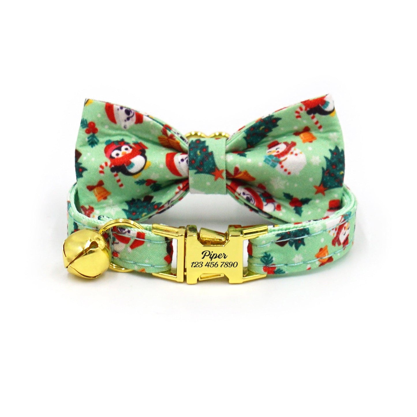 Personalized Christmas Cat Collar with Leash and Bowtie