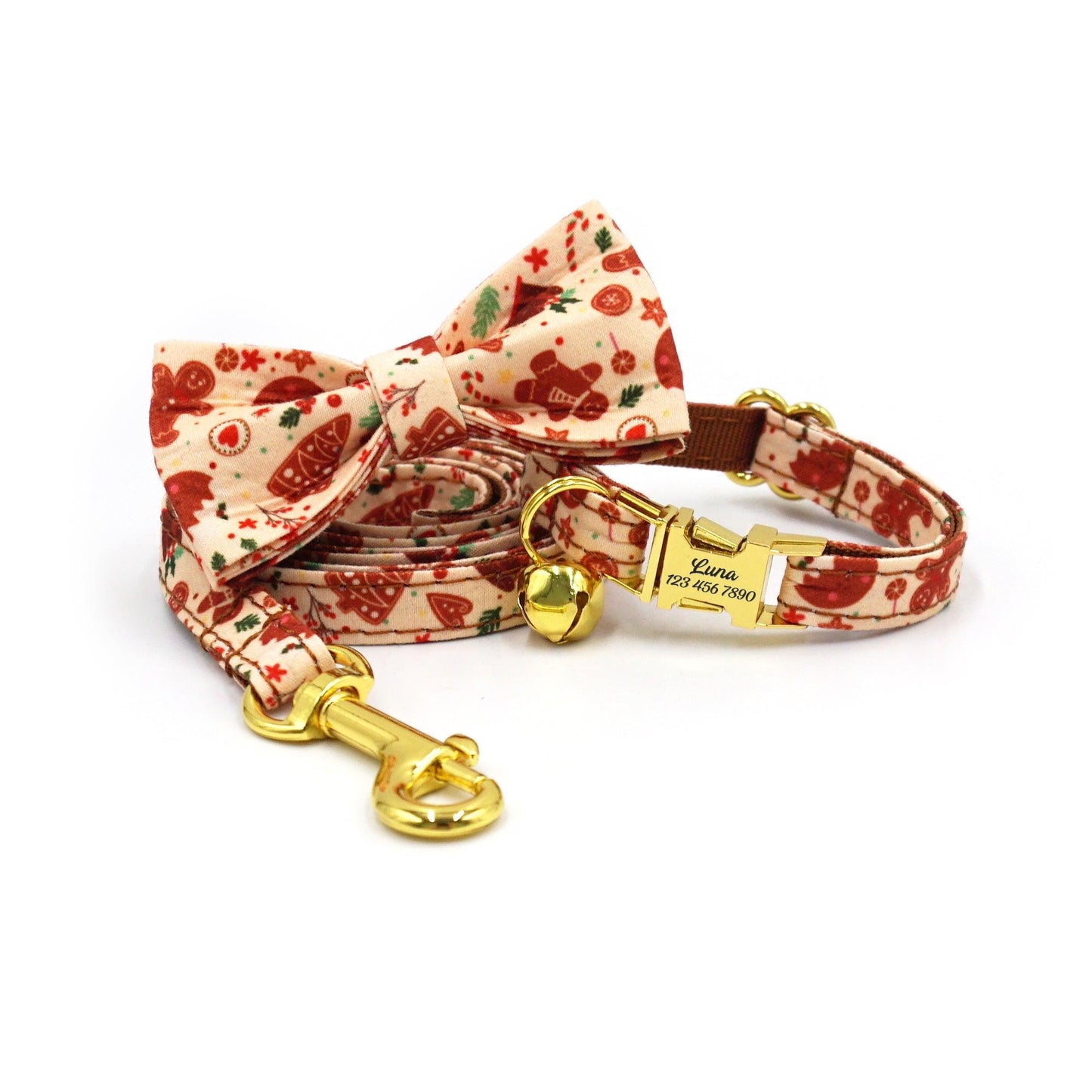 Personalized Christmas Cat Collar with Leash and Bowtie