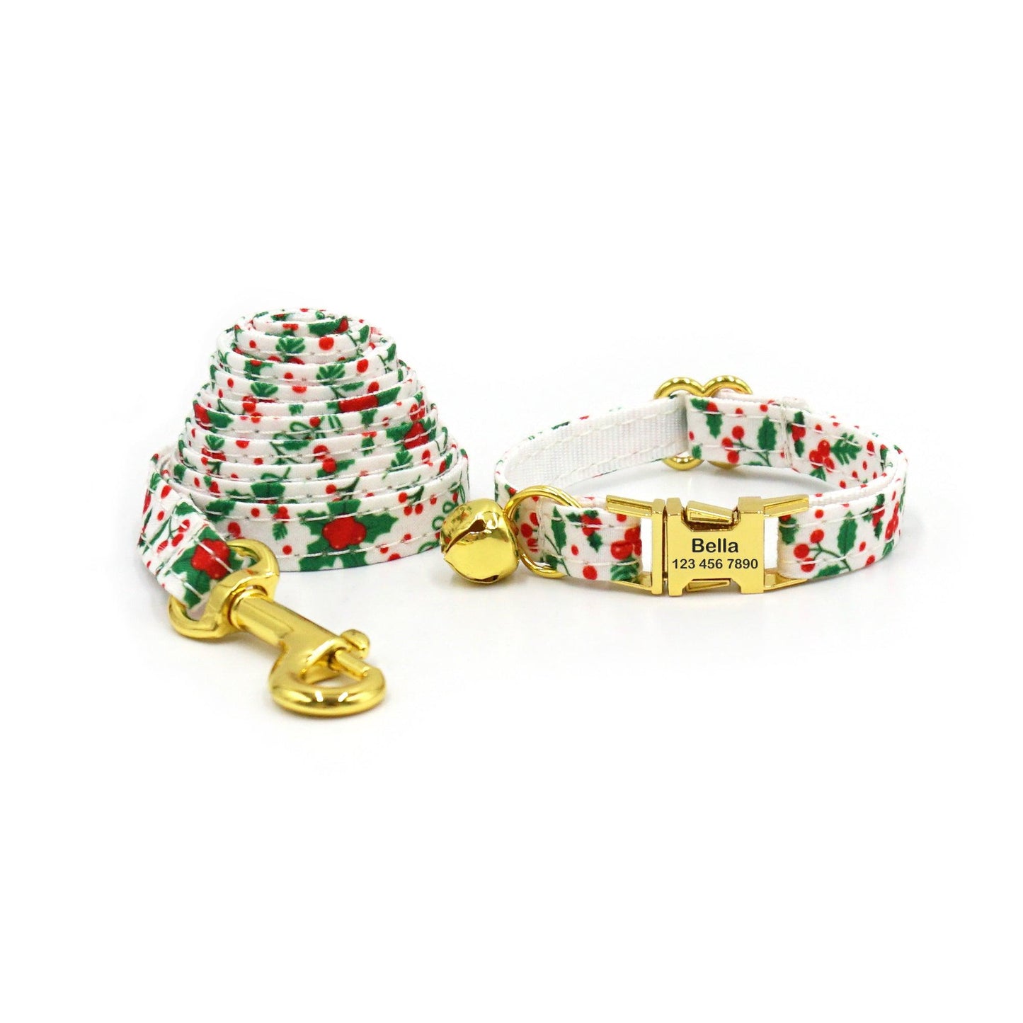 Personalized Christmas Cat Collar with Leash and Bowtie