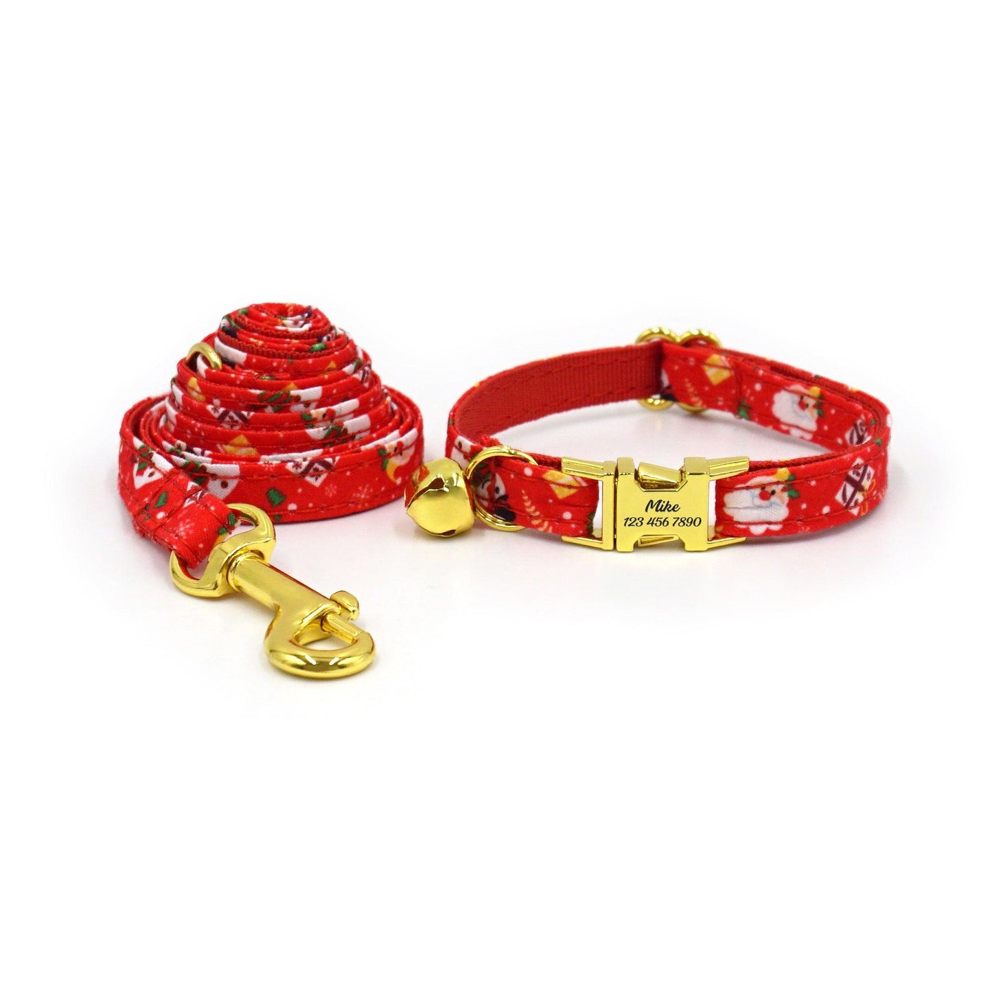 Personalized Christmas Cat Collar with Leash and Bowtie