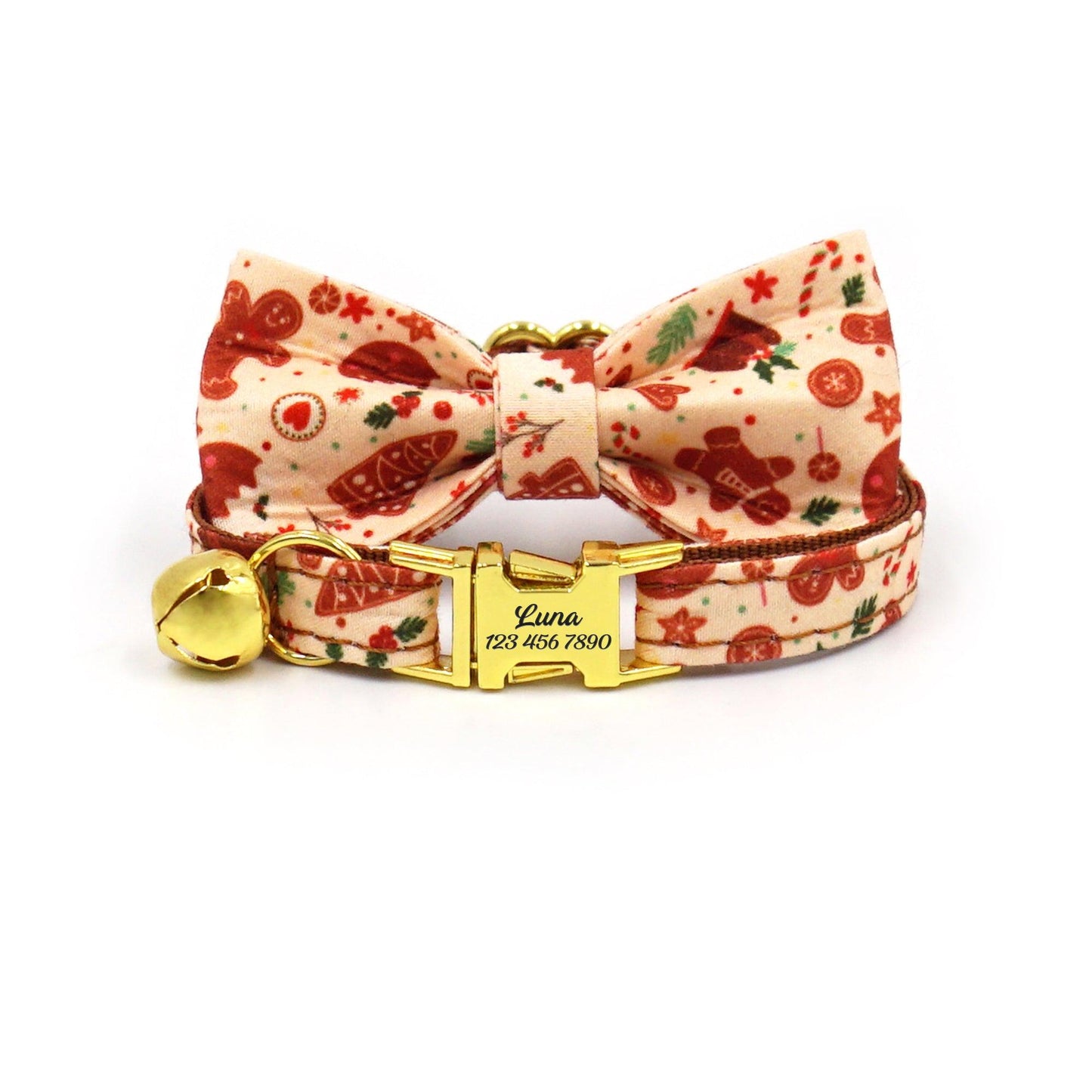 Personalized Christmas Cat Collar with Leash and Bowtie