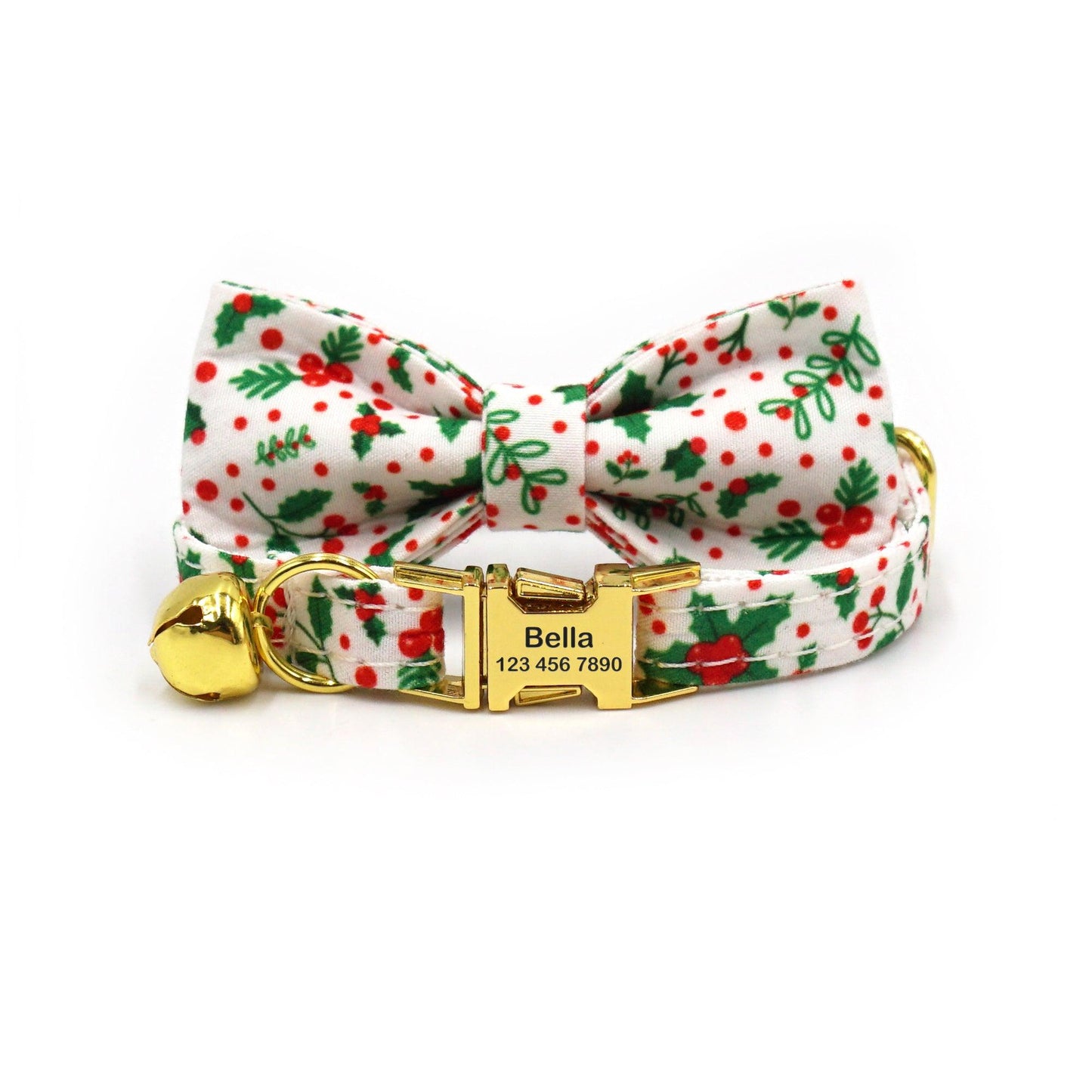 Personalized Christmas Cat Collar with Leash and Bowtie