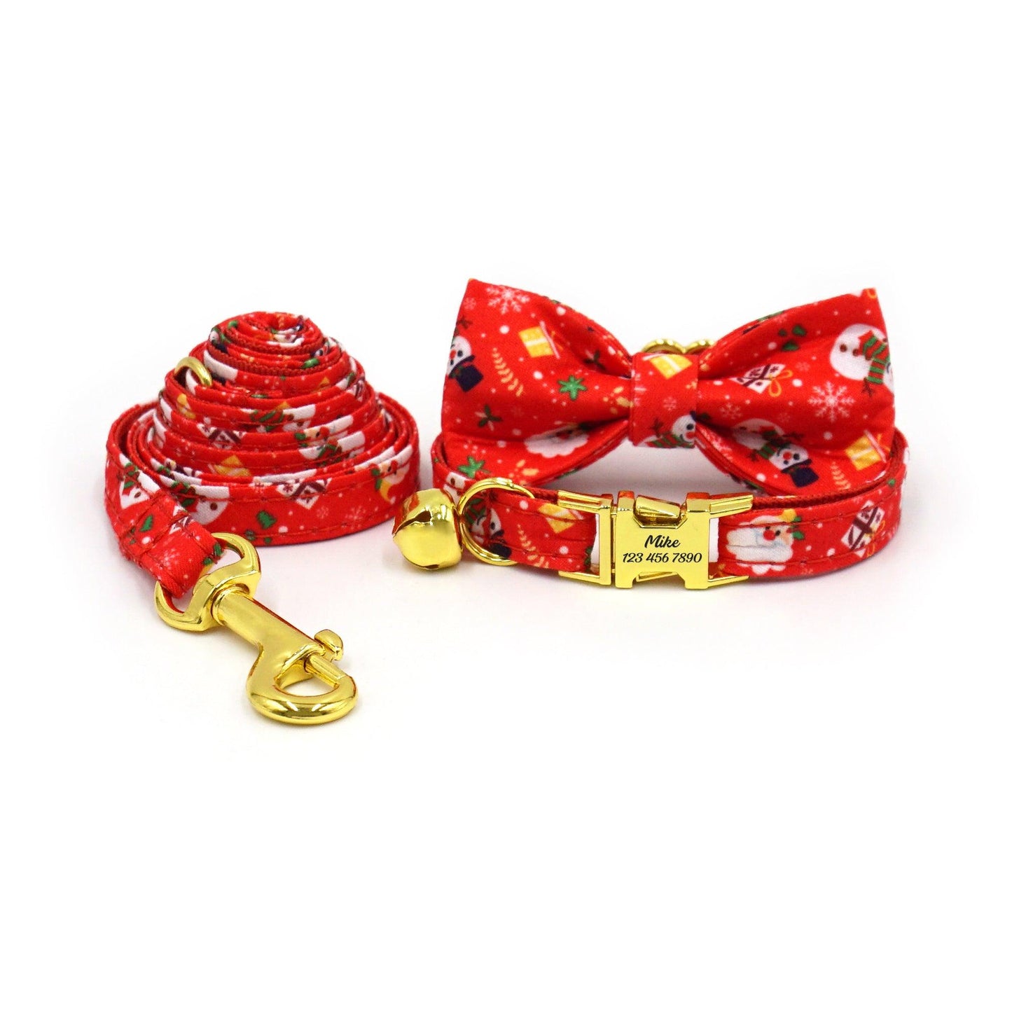 Personalized Christmas Cat Collar with Leash and Bowtie