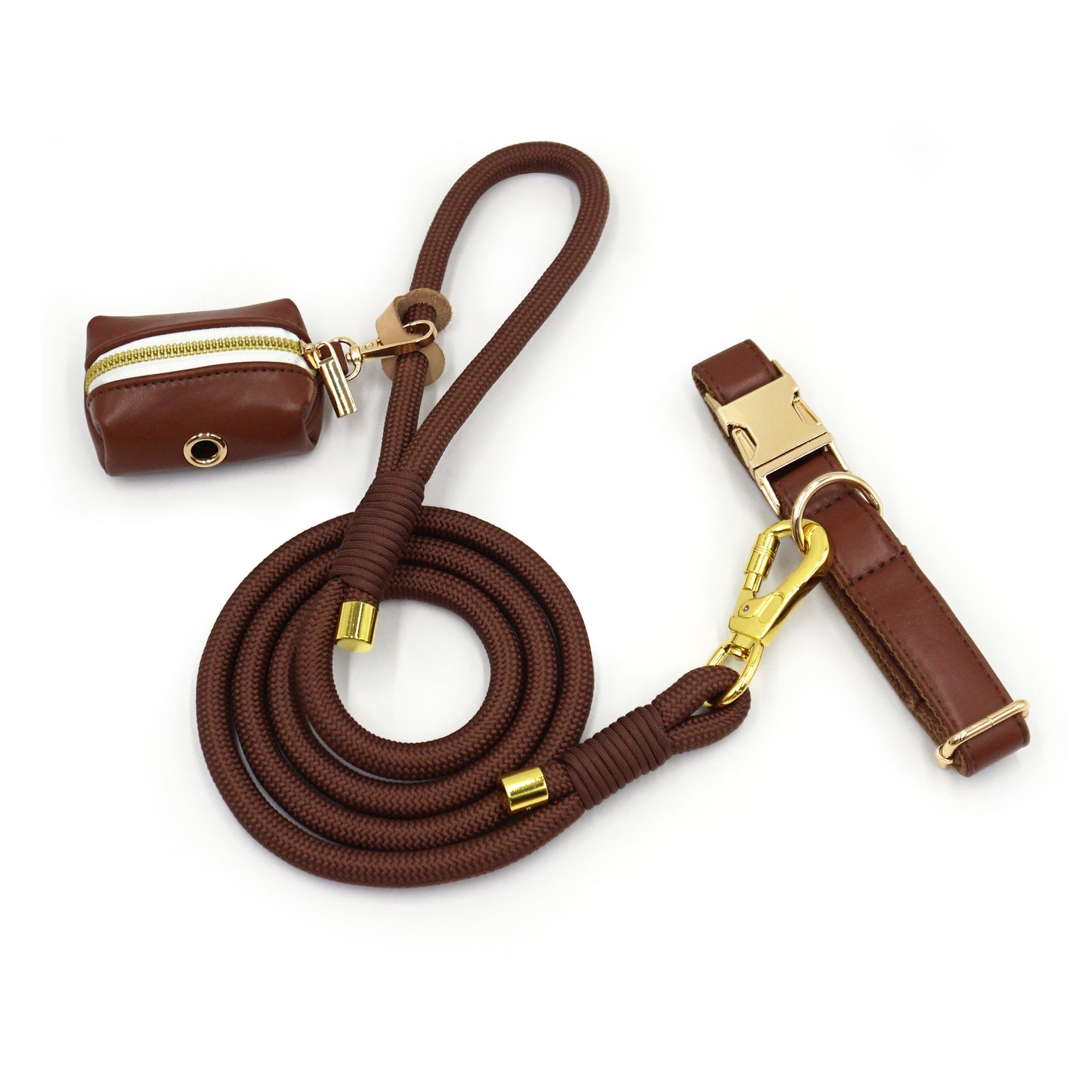 Personalized Leather Dog Collars with Leash and Poop Bag Set