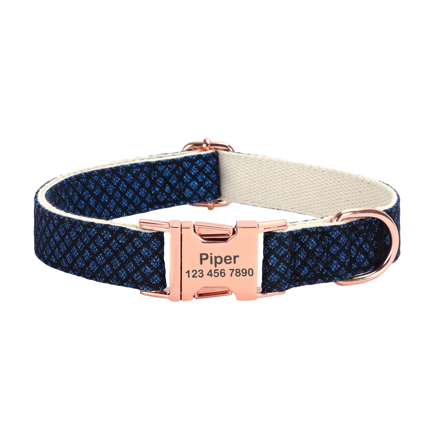 Cotton Webbing Bling Plaid Custom Engraved Dog Collar