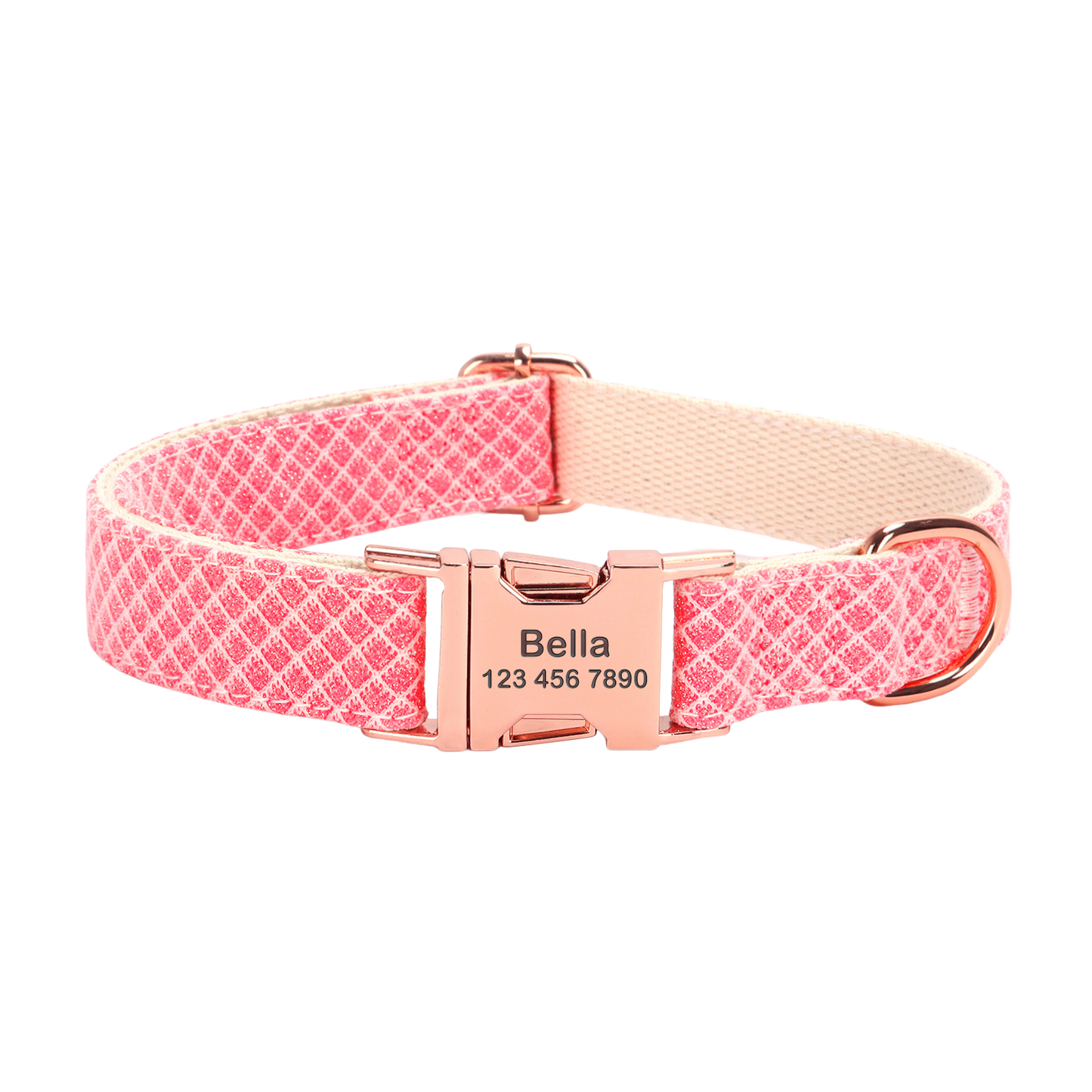 Cotton Webbing Bling Plaid Custom Engraved Dog Collar