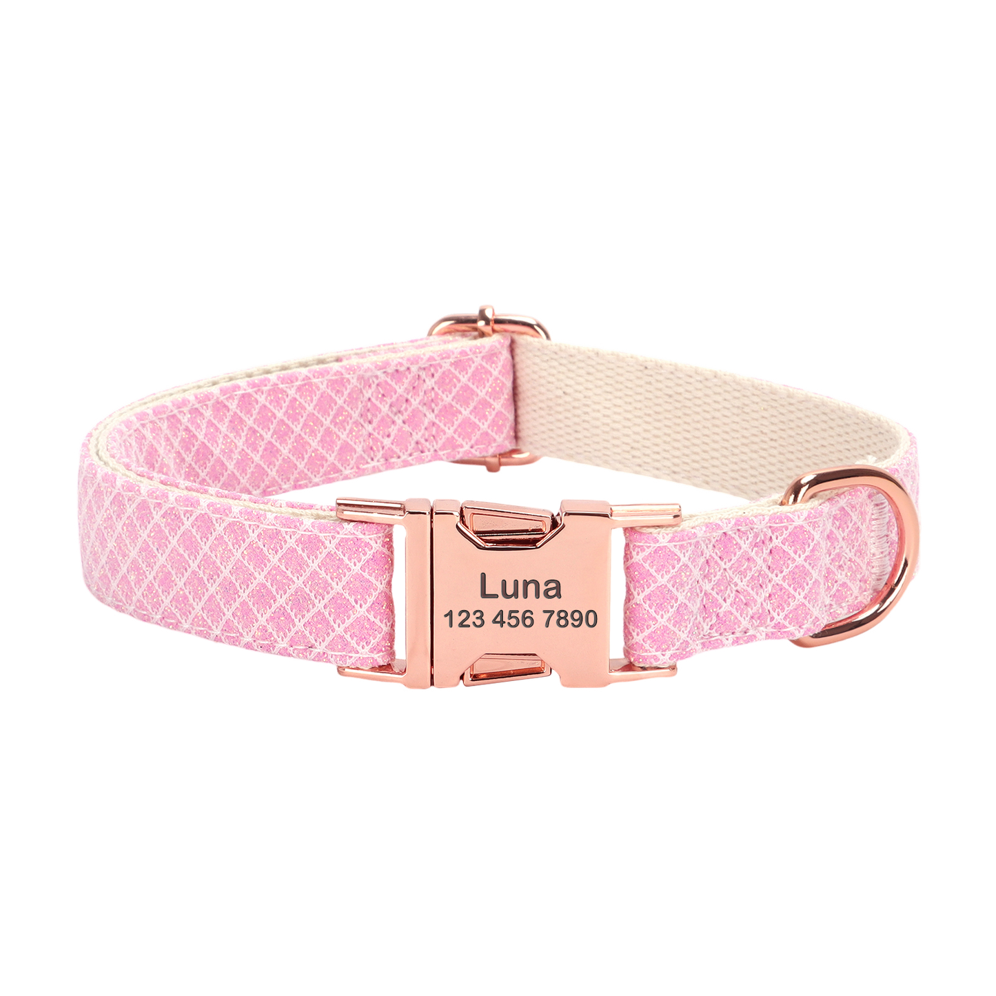 Cotton Webbing Bling Plaid Custom Engraved Dog Collar