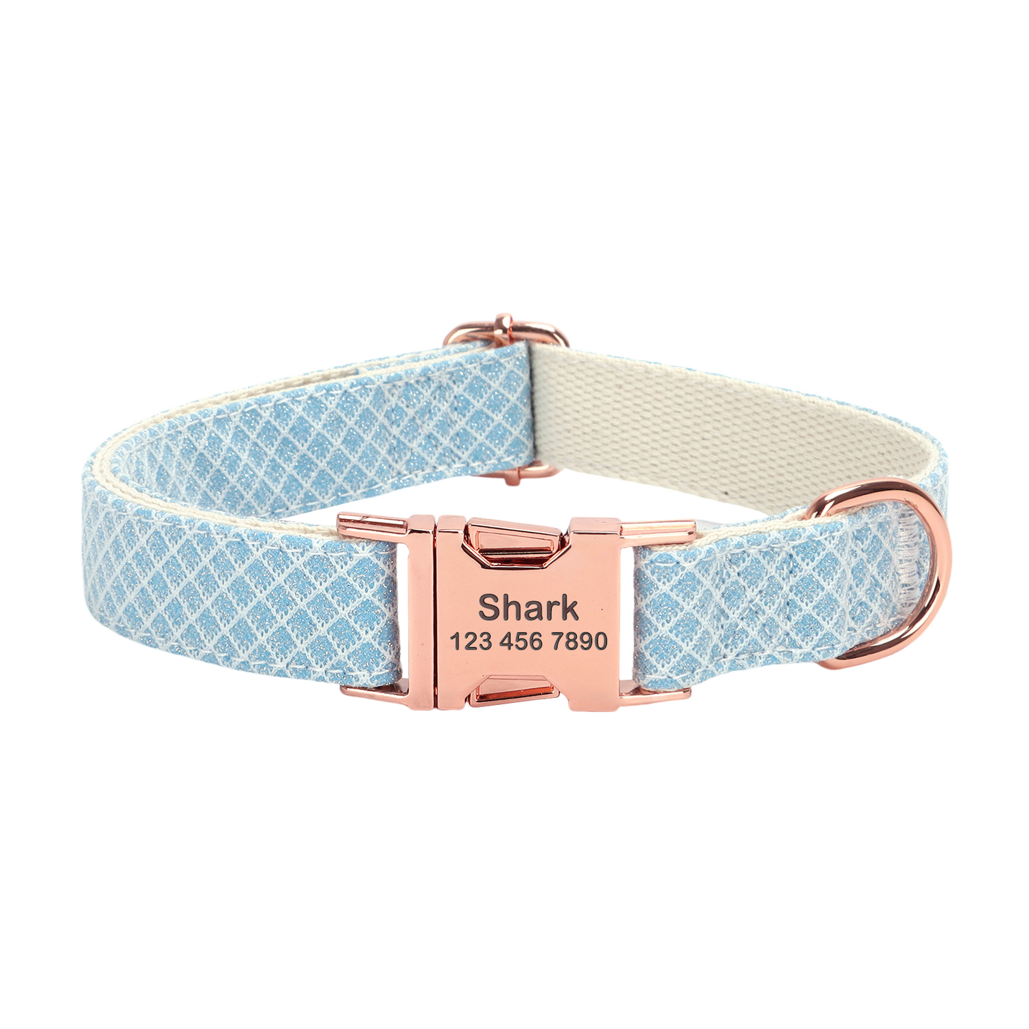 Cotton Webbing Bling Plaid Custom Engraved Dog Collar