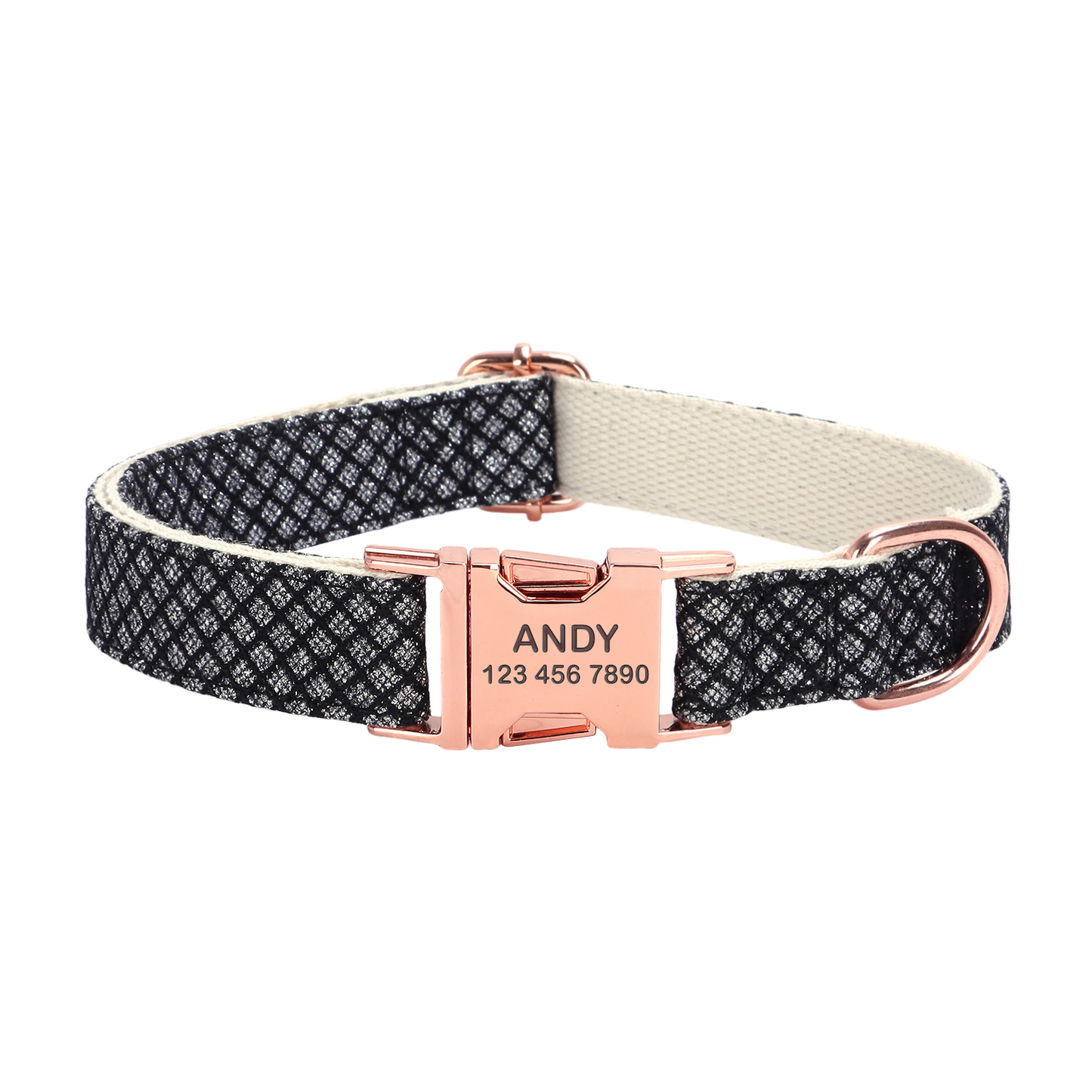 Cotton Webbing Bling Plaid Custom Engraved Dog Collar