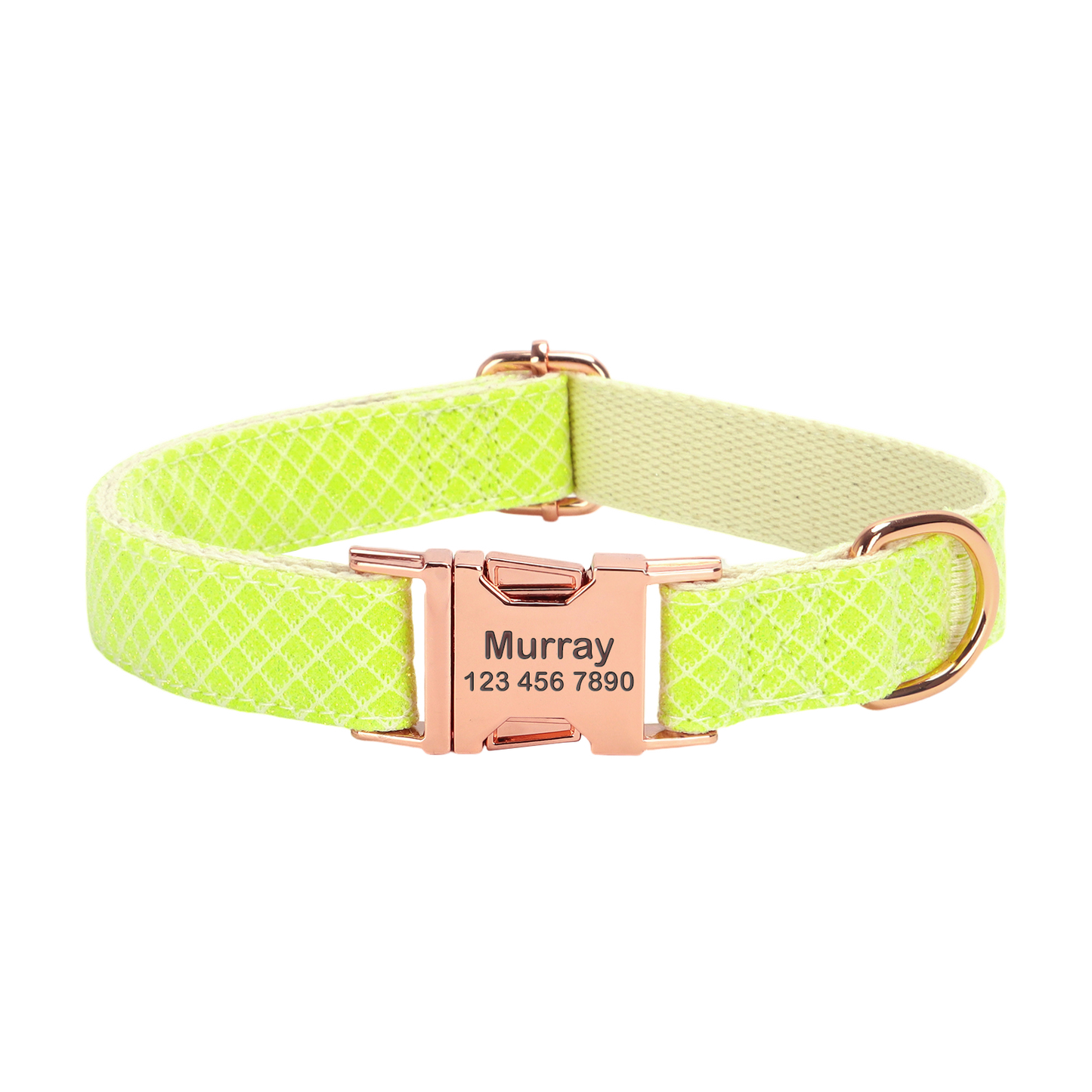 Cotton Webbing Bling Plaid Custom Engraved Dog Collar