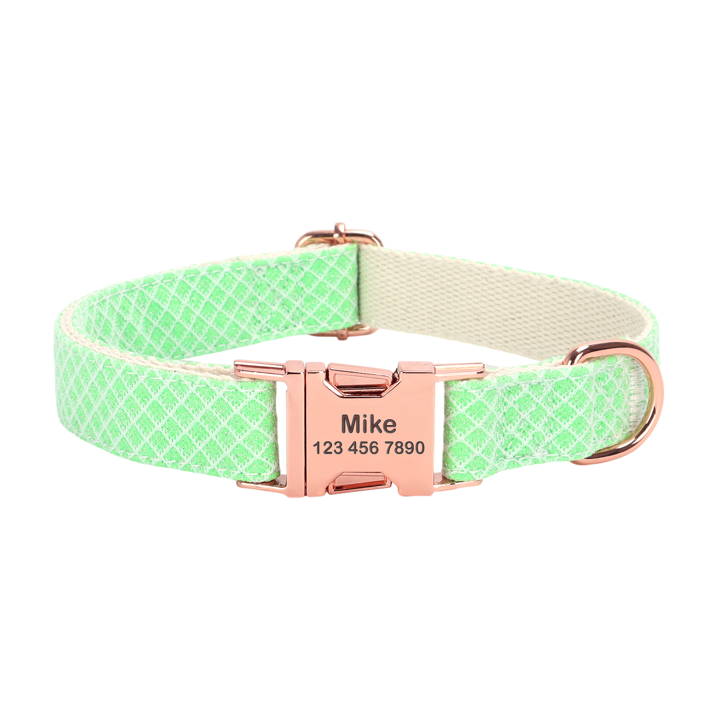 Cotton Webbing Bling Plaid Custom Engraved Dog Collar