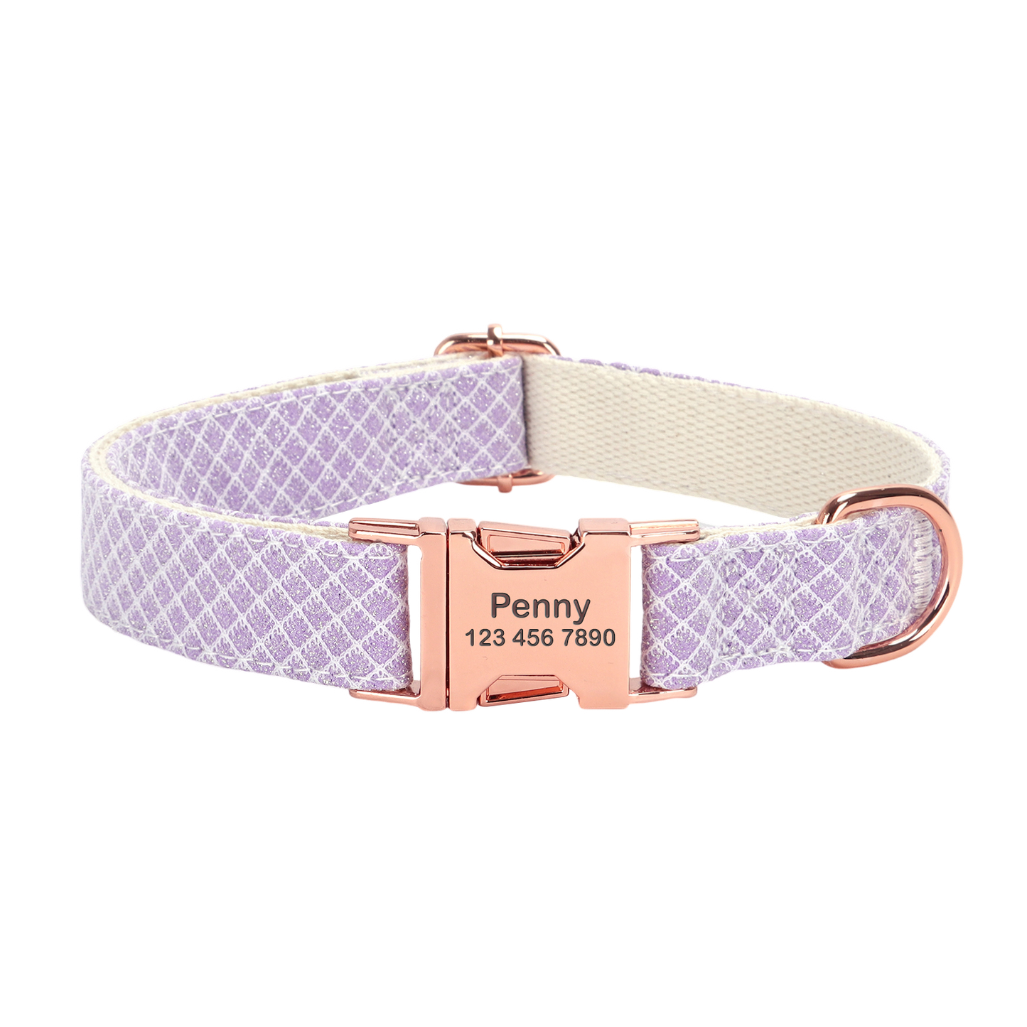 Cotton Webbing Bling Plaid Custom Engraved Dog Collar