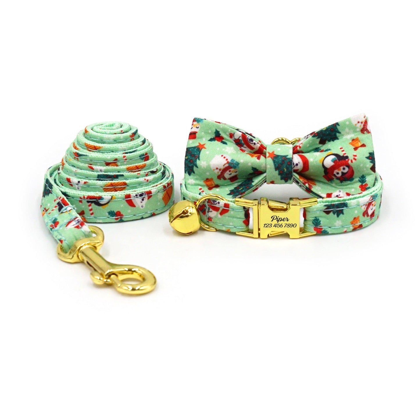 Personalized Christmas Cat Collar with Leash and Bowtie