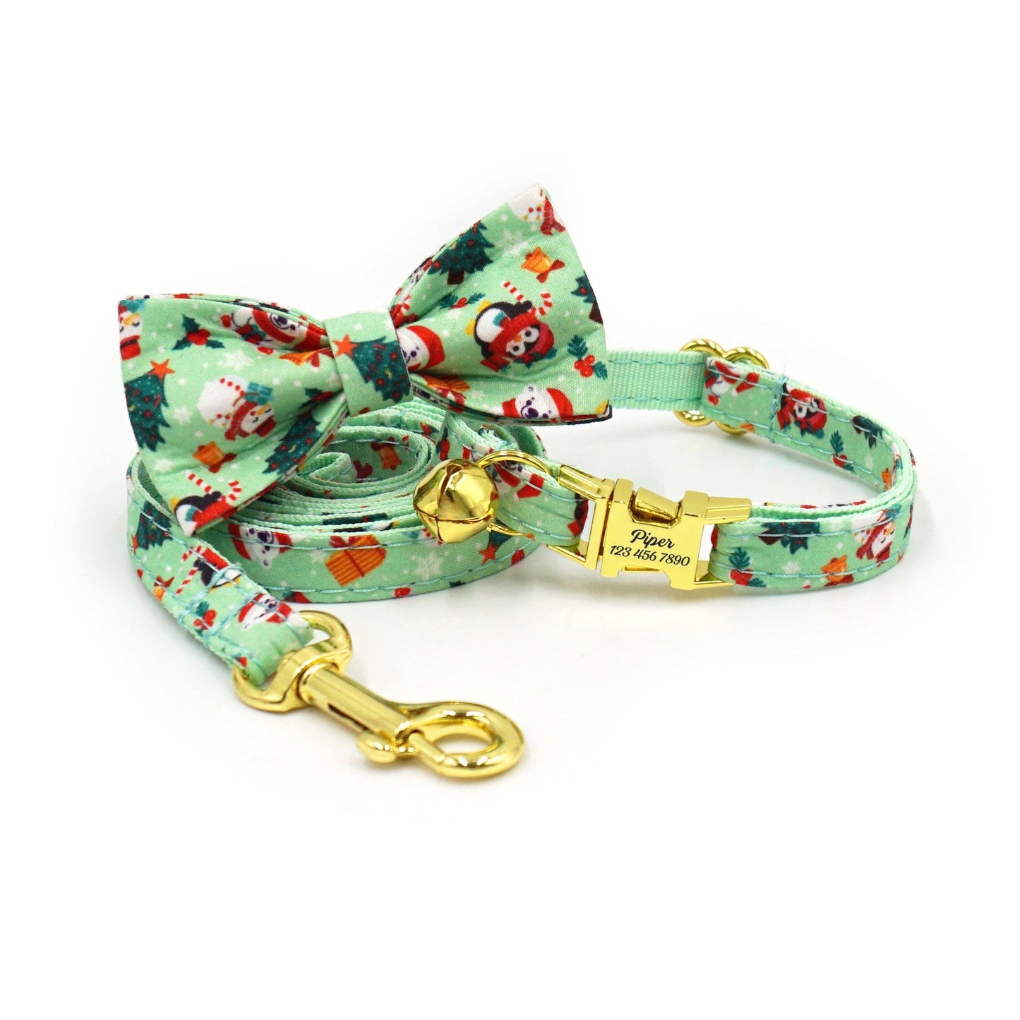 Personalized Christmas Cat Collar with Leash and Bowtie