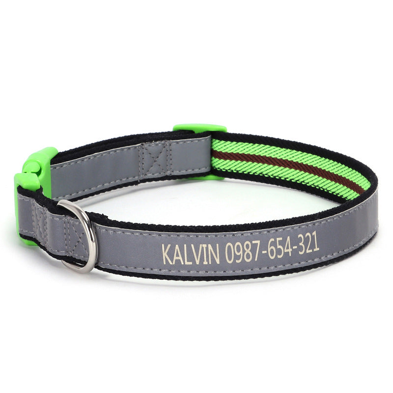 Polyester Cotton Reflective Personalised Engraved Dog Collar