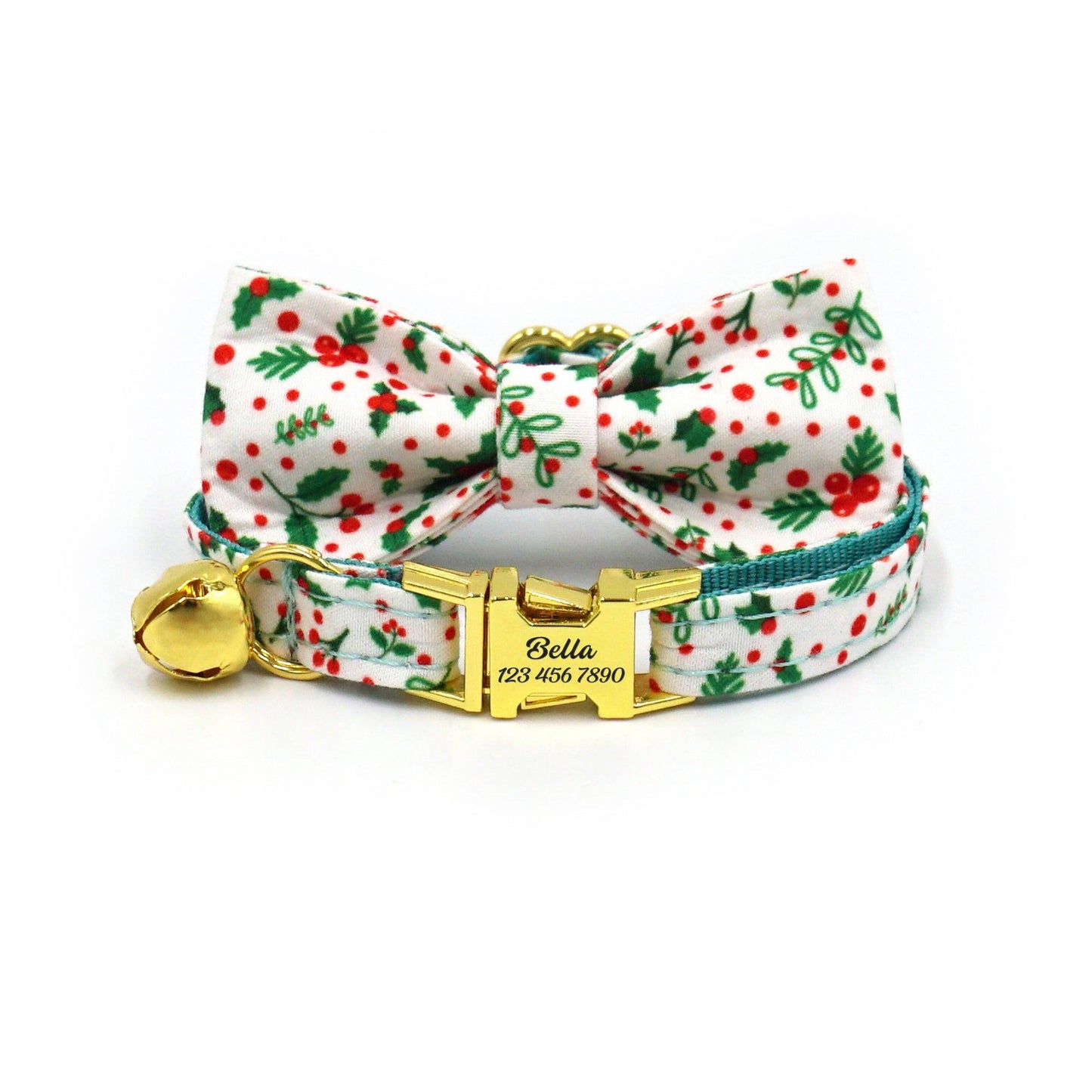 Personalized Christmas Cat Collar with Leash and Bowtie