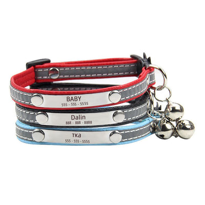 PU Leather Reflective Personalized Cat Collars with Name Tag - iTalkPet