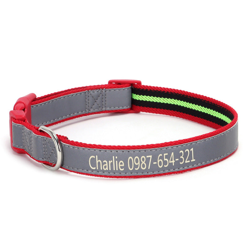 Polyester Cotton Reflective Personalised Engraved Dog Collar