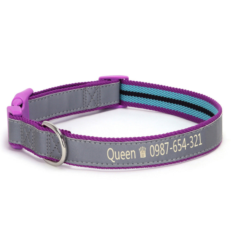 Polyester Cotton Reflective Personalised Engraved Dog Collar