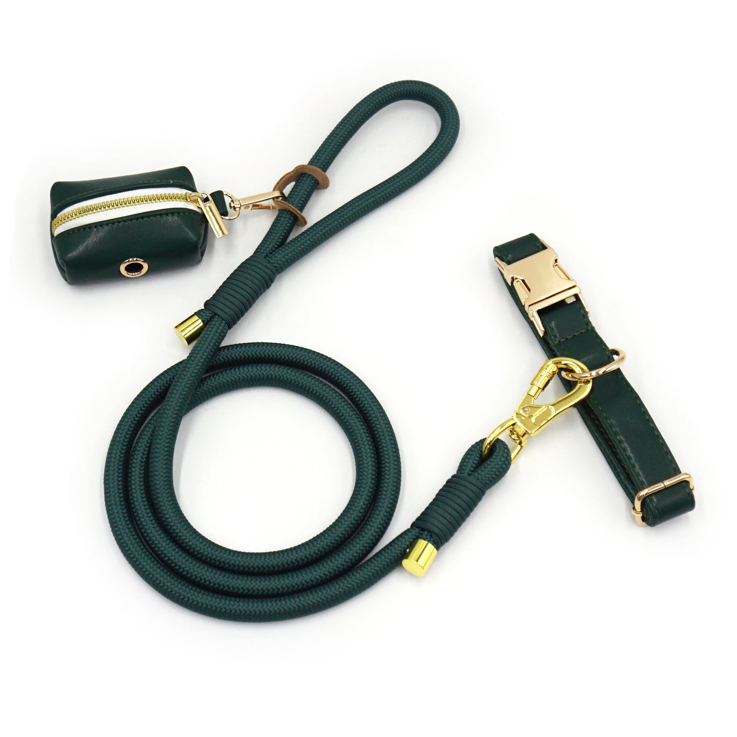 Personalized Leather Dog Collars with Leash and Poop Bag Set