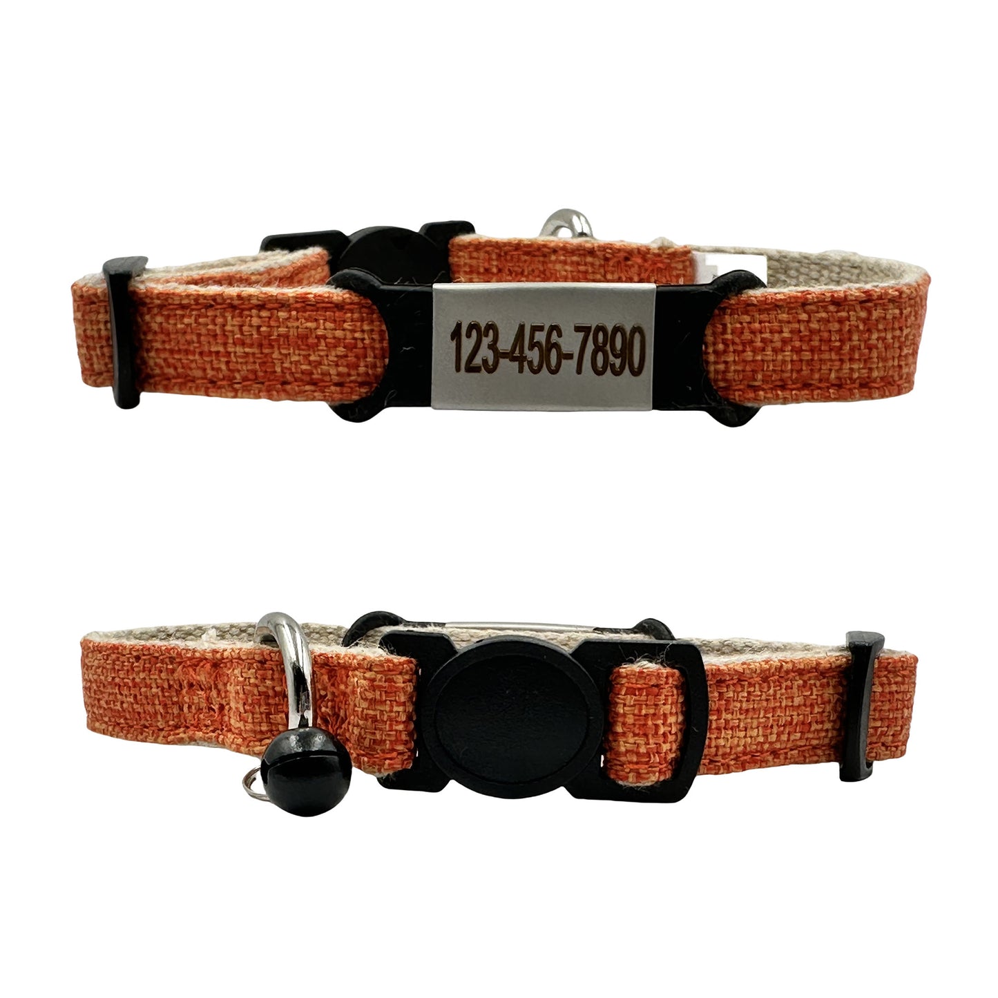 Personalized Safety Buckle Linen Cat Collar with Removable Bell