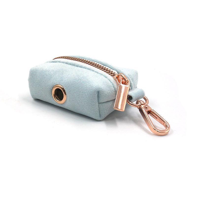 Blue Teal Velvet Personalized Dog Collar Leash Harness Bowtie Poop Bag Set - iTalkPet