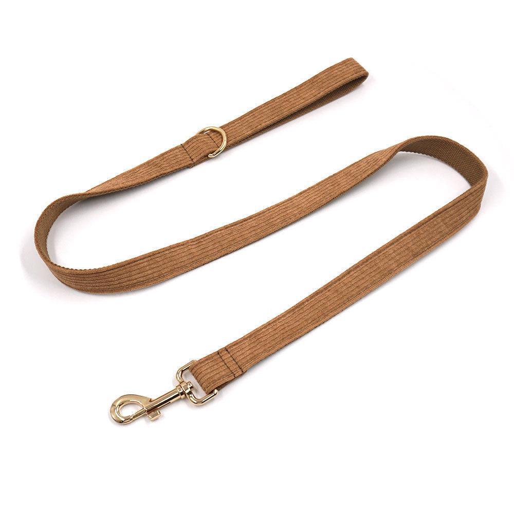 Brown Stripe Velvet Personalized Dog Collar Leash Harness Bowtie Set - iTalkPet