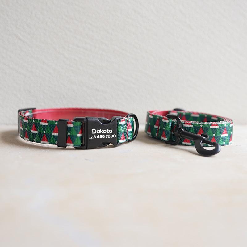 Christmas Hat Personalized Dog Collar with Leas & Bow tie Set - iTalkPet