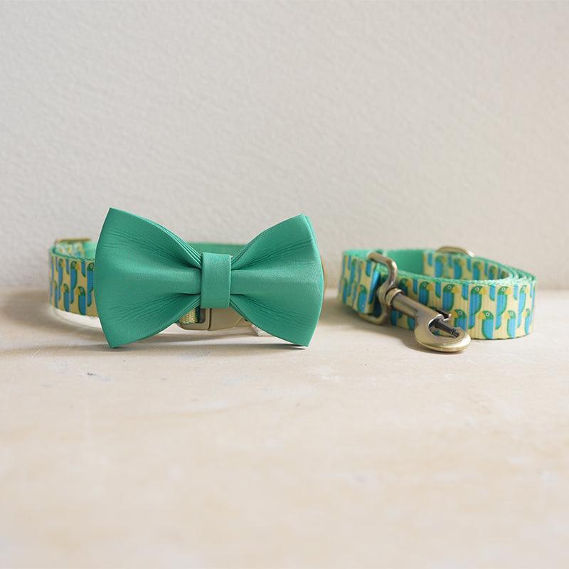 Green Parrot Personalized Dog Collar with Leas & Bow tie Set - iTalkPet