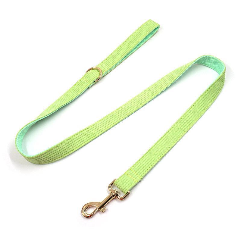 Green Stripe Velvet Personalized Dog Collar Leash Harness Bowtie Poop Bag Set - iTalkPet