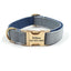 Grey Blue Velvet Personalized Dog Collar Leash Harness Bowtie Poop Bag Set - iTalkPet