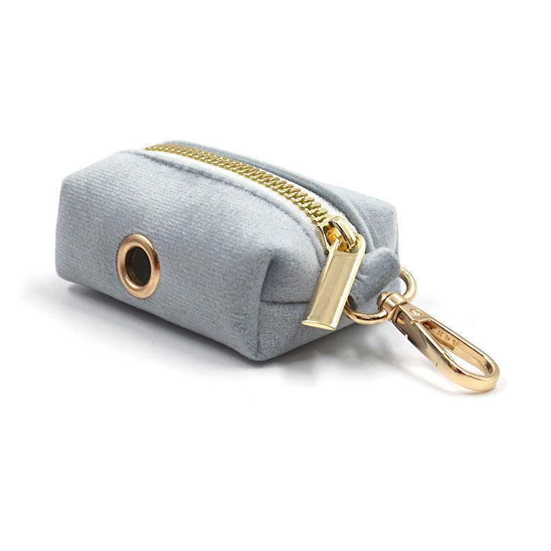 Grey Blue Velvet Personalized Dog Collar Leash Harness Bowtie Poop Bag Set - iTalkPet