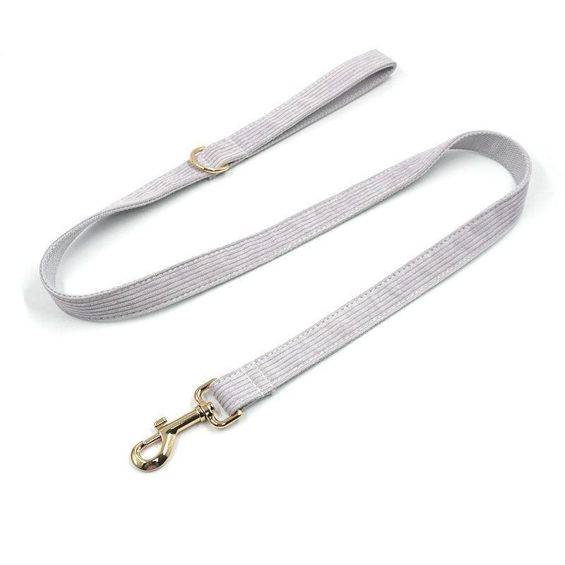 Grey Stripe Velvet Personalized Dog Collar Leash Harness Bowtie Poop Bag Set - iTalkPet