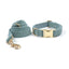 Light Green Stripe Velvet Personalized Dog Collar Leash Harness Bowtie Poop Bag Set - iTalkPet