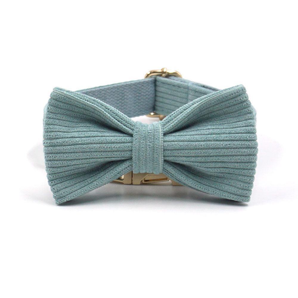 Light Green Stripe Velvet Personalized Dog Collar Leash Harness Bowtie Poop Bag Set - iTalkPet