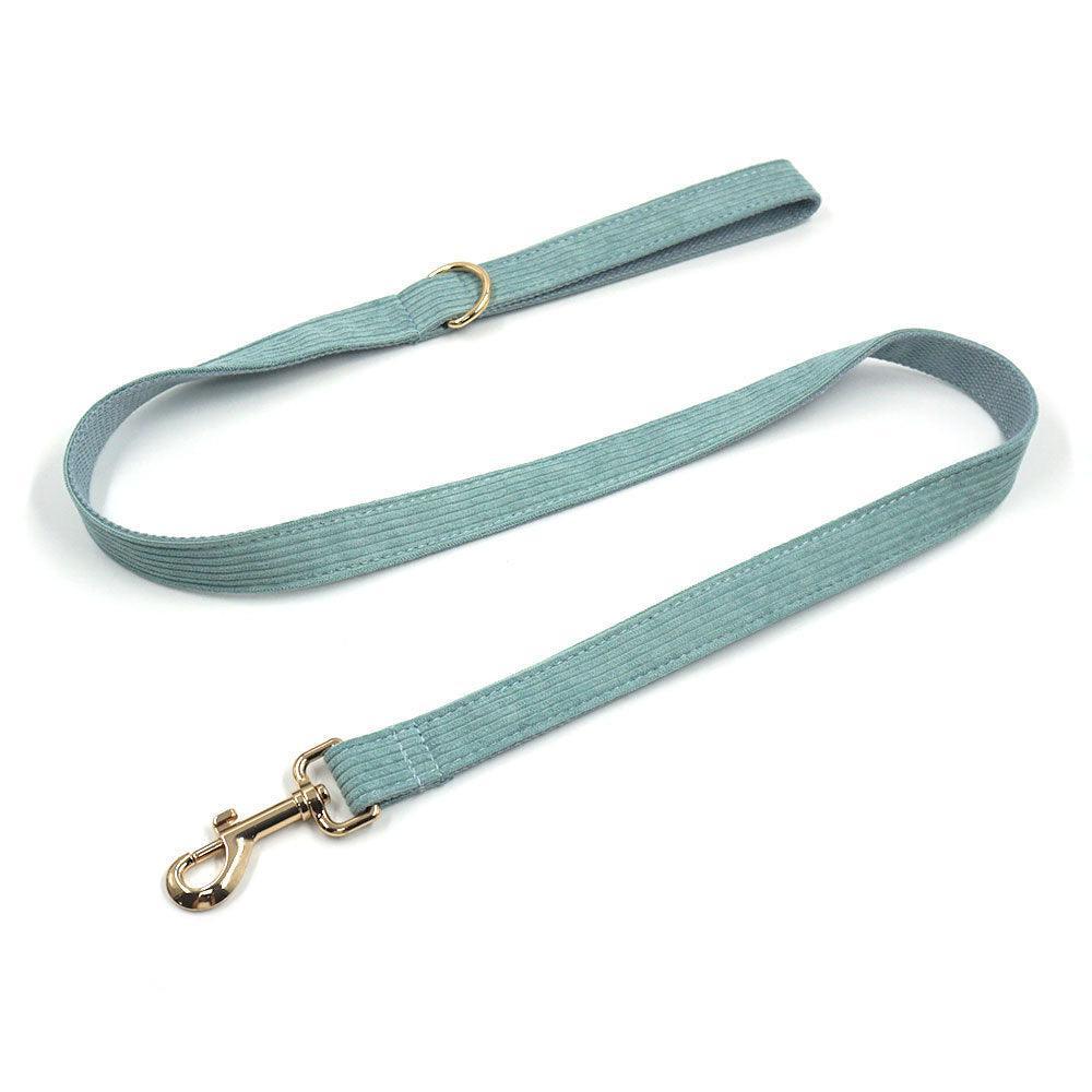 Light Green Stripe Velvet Personalized Dog Collar Leash Harness Bowtie Poop Bag Set - iTalkPet