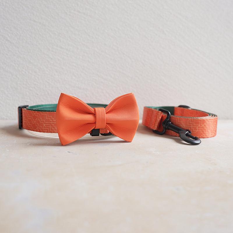 Orange Maze Personalized Dog Collar with Leas & Bow tie Set - iTalkPet