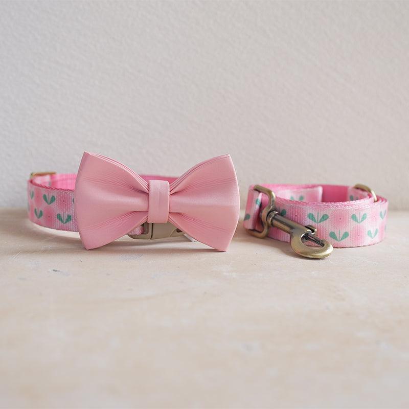 Pink Dandelion Personalized Dog Collar with Leas & Bow tie Set - iTalkPet