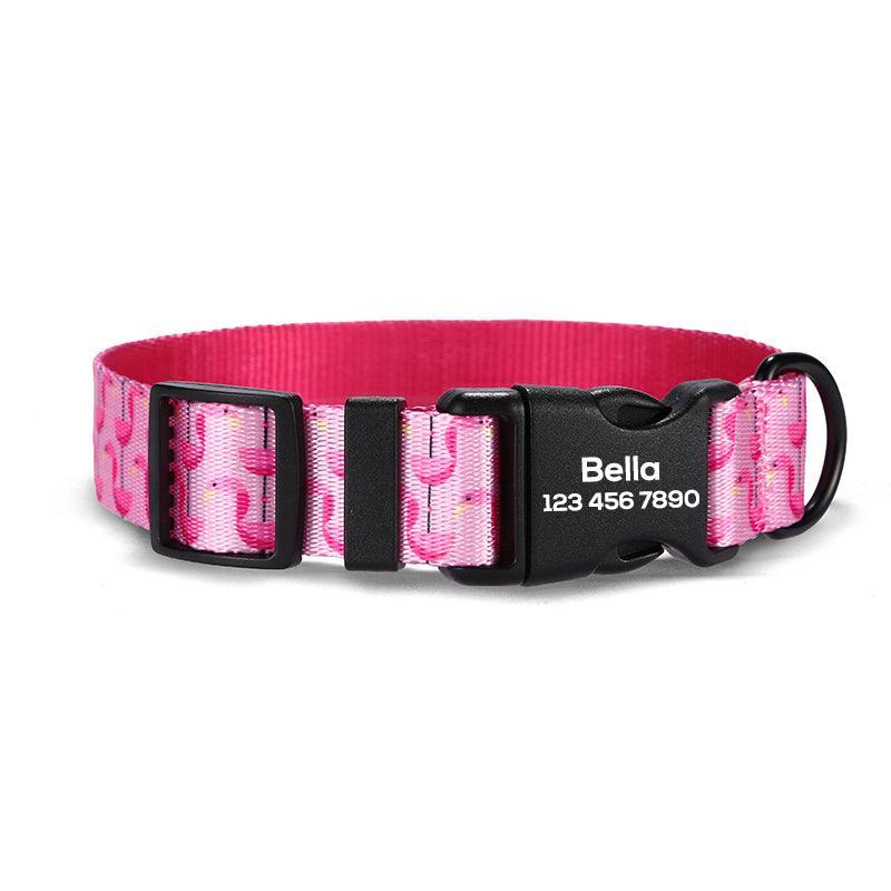 Pink Flaminges Personalized Dog Collar with Leas & Bow tie Set - iTalkPet