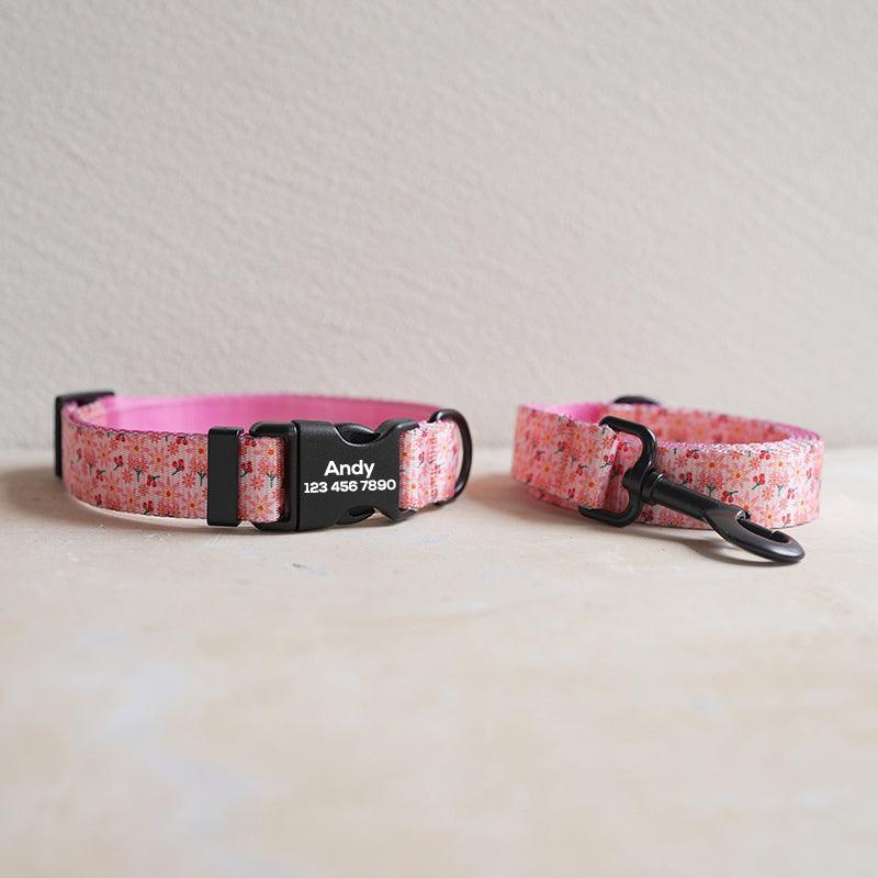 Pink Lily Personalized Dog Collar with Leas & Bow tie Set - iTalkPet