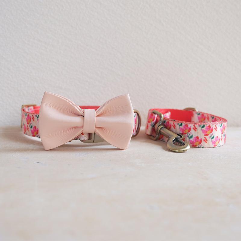 Pink Rose Personalized Dog Collar with Leas & Bow tie Set - iTalkPet