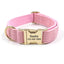 Pink Stripe Velvet Personalized Dog Collar Leash Harness Bowtie Poop Bag Set - iTalkPet